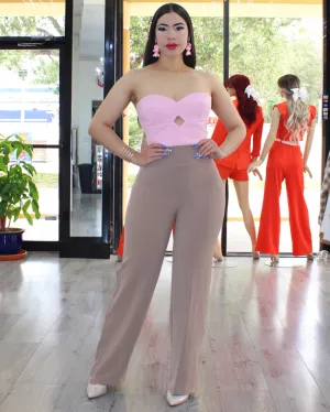 Enjoying The View Corset Two Tone Strapless Jumpsuit Pink Blush