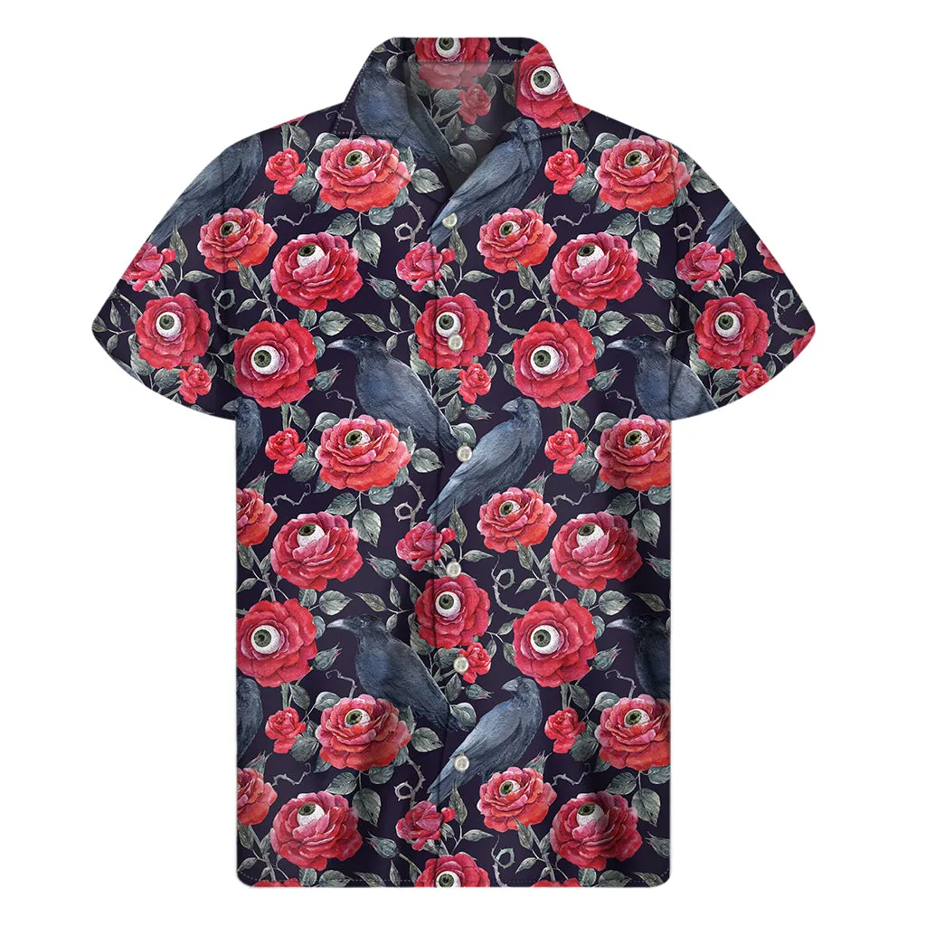 Eye-catching Hawaiian Vibes Men's Short Sleeve Shirt with Eyeball Rose Pattern