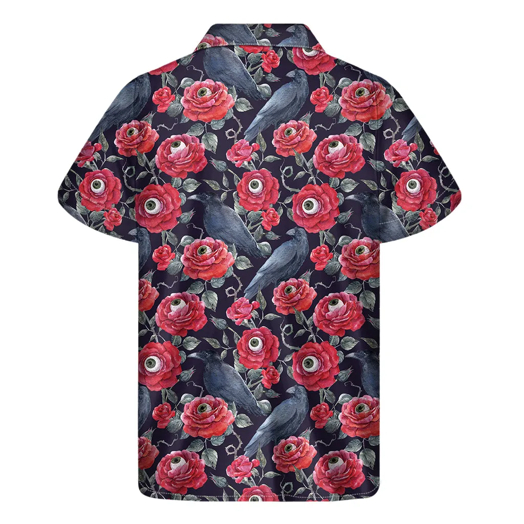 Eye-catching Hawaiian Vibes Men's Short Sleeve Shirt with Eyeball Rose Pattern