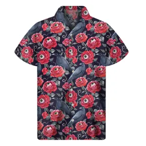 Eye-catching Hawaiian Vibes Men's Short Sleeve Shirt with Eyeball Rose Pattern