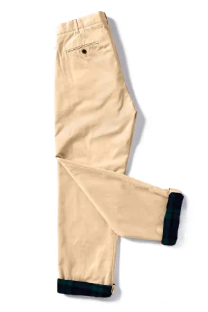 Flannel Lined Tan Harbor Pant With Blackwatch Tartan