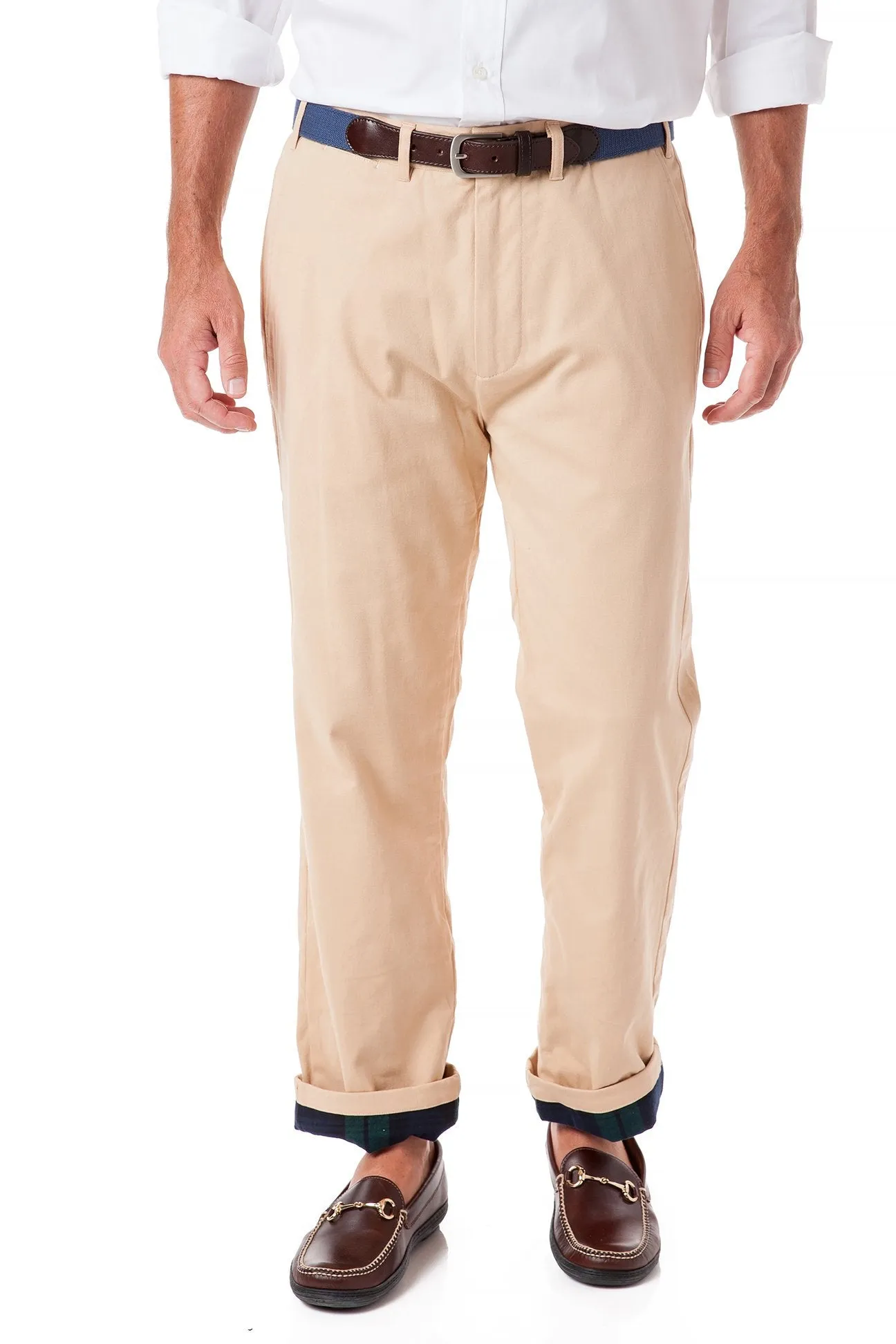 Flannel Lined Tan Harbor Pant With Blackwatch Tartan