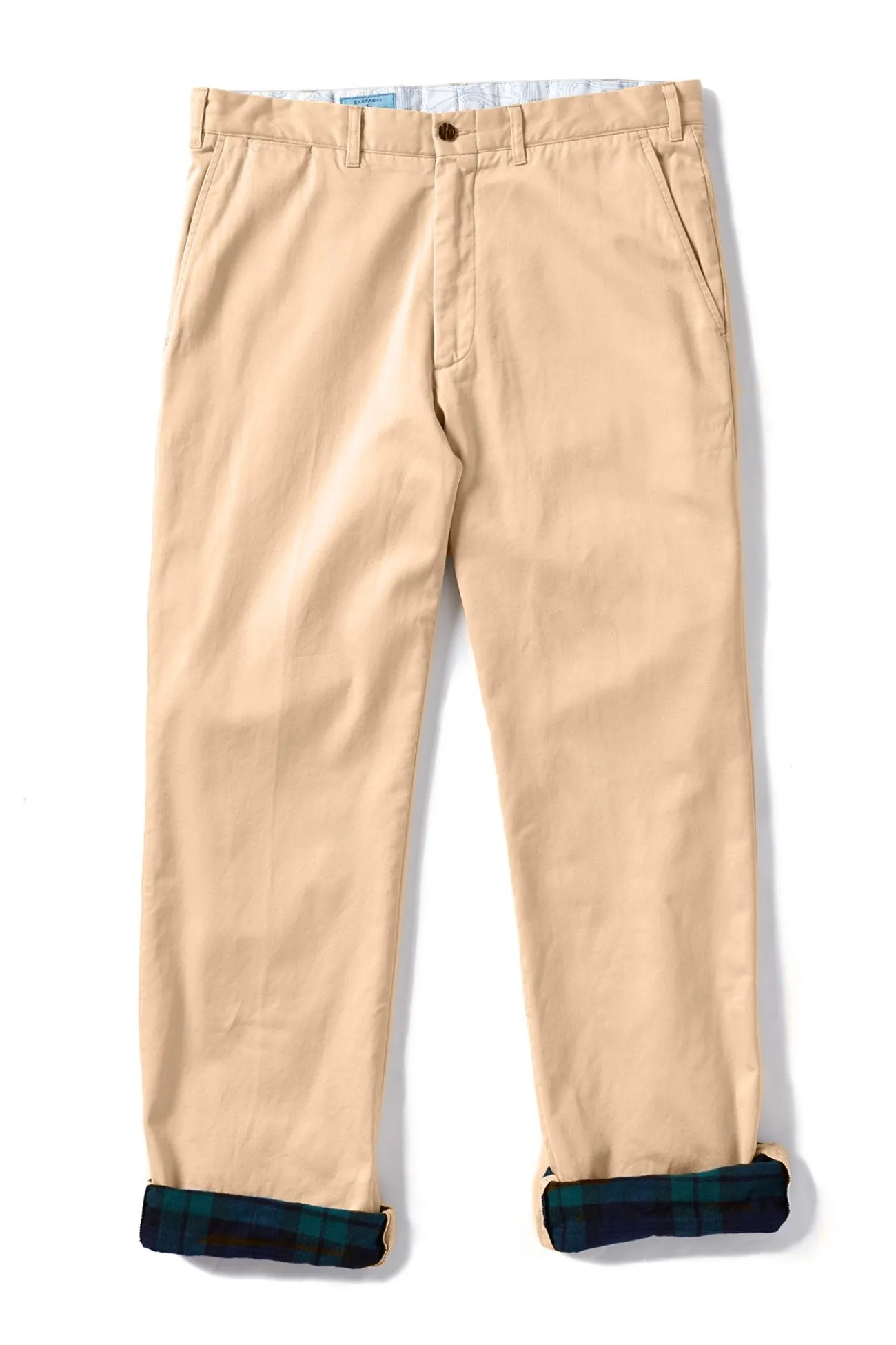 Flannel Lined Tan Harbor Pant With Blackwatch Tartan