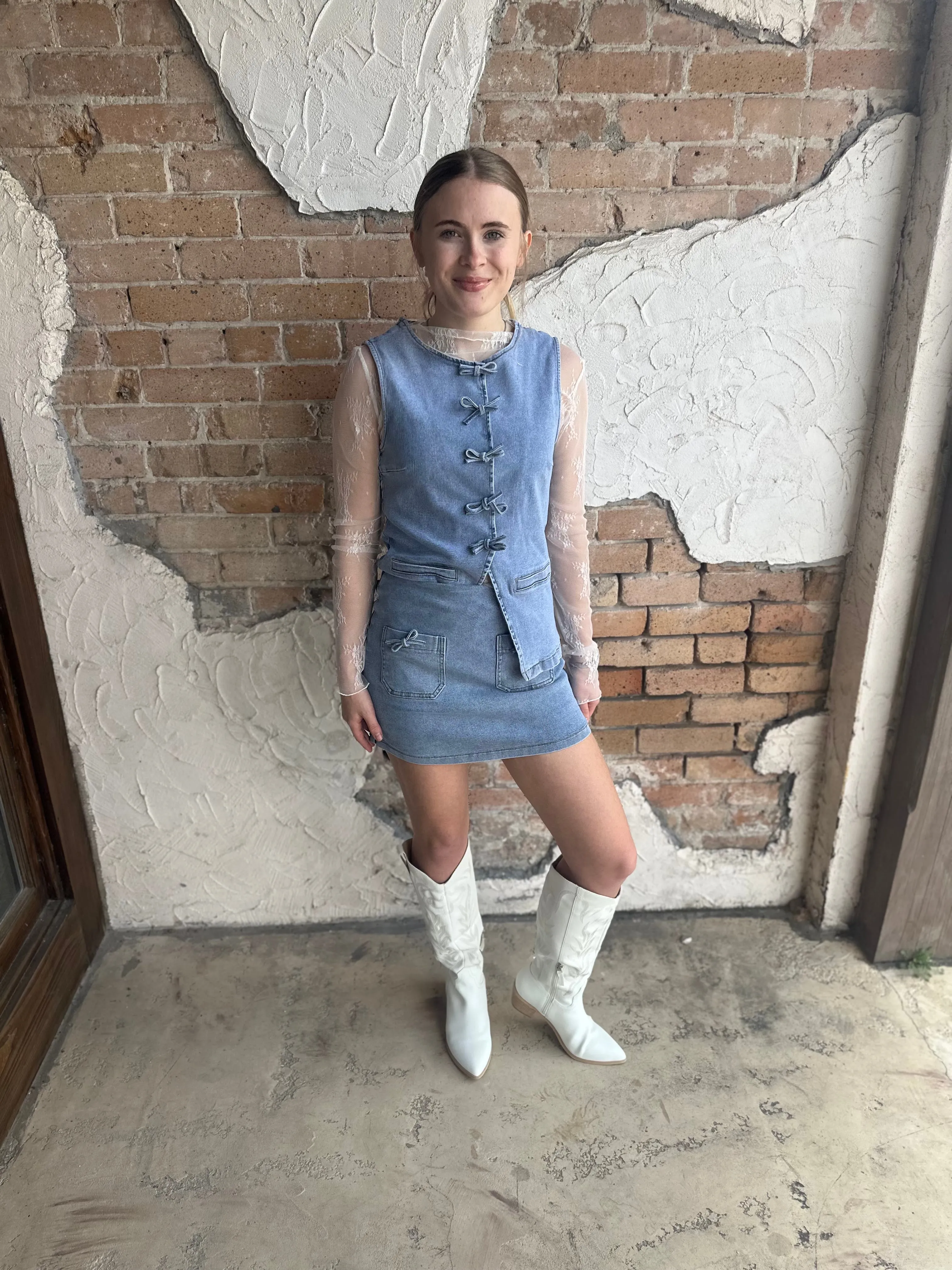 Follow My Lead Skort: Denim