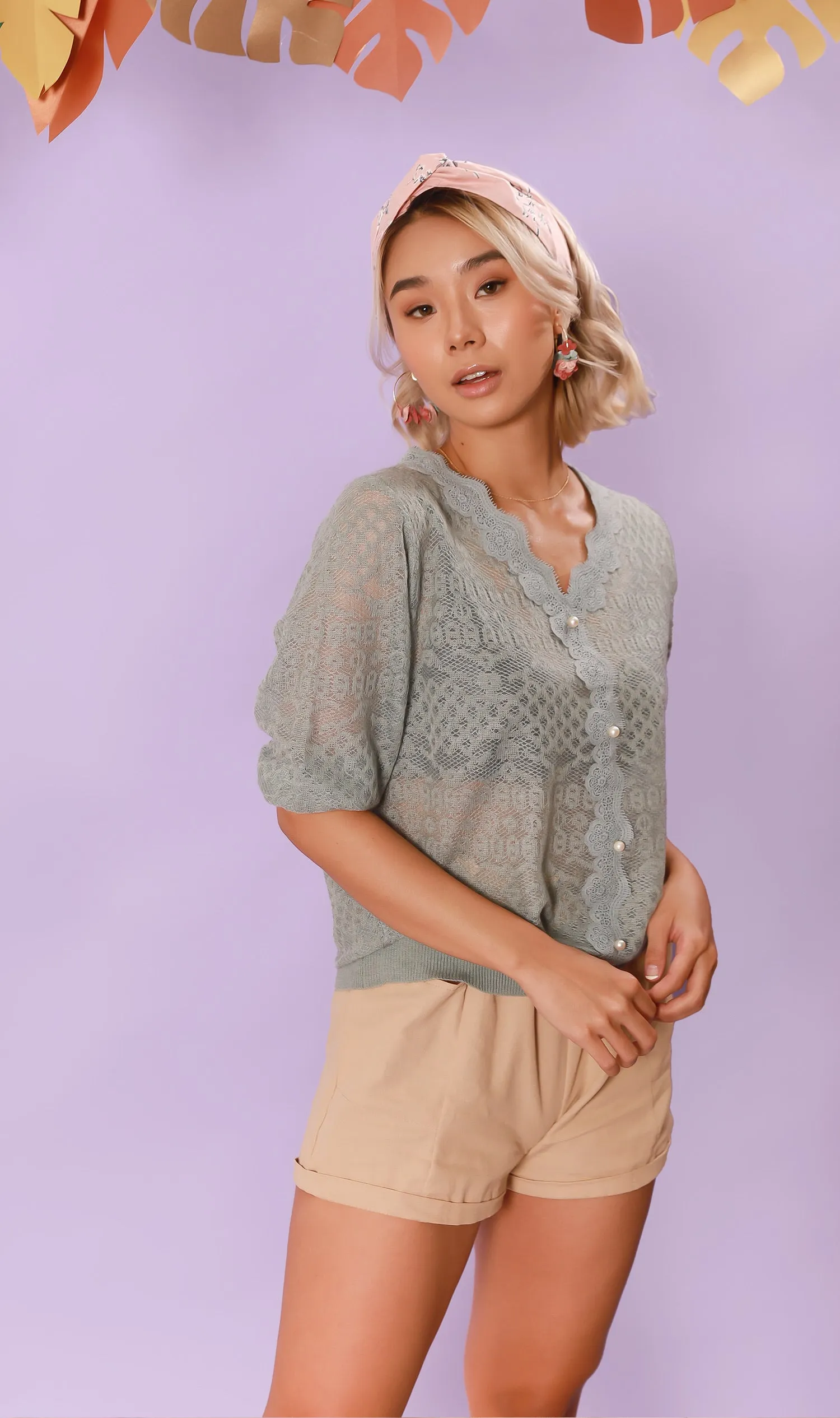 FRANCES Lace-Trimmed Top  (Pale Teal)