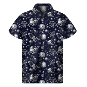 Galactic Aloha: Men's Hawaiian Short Sleeve Shirt with UFO Pattern