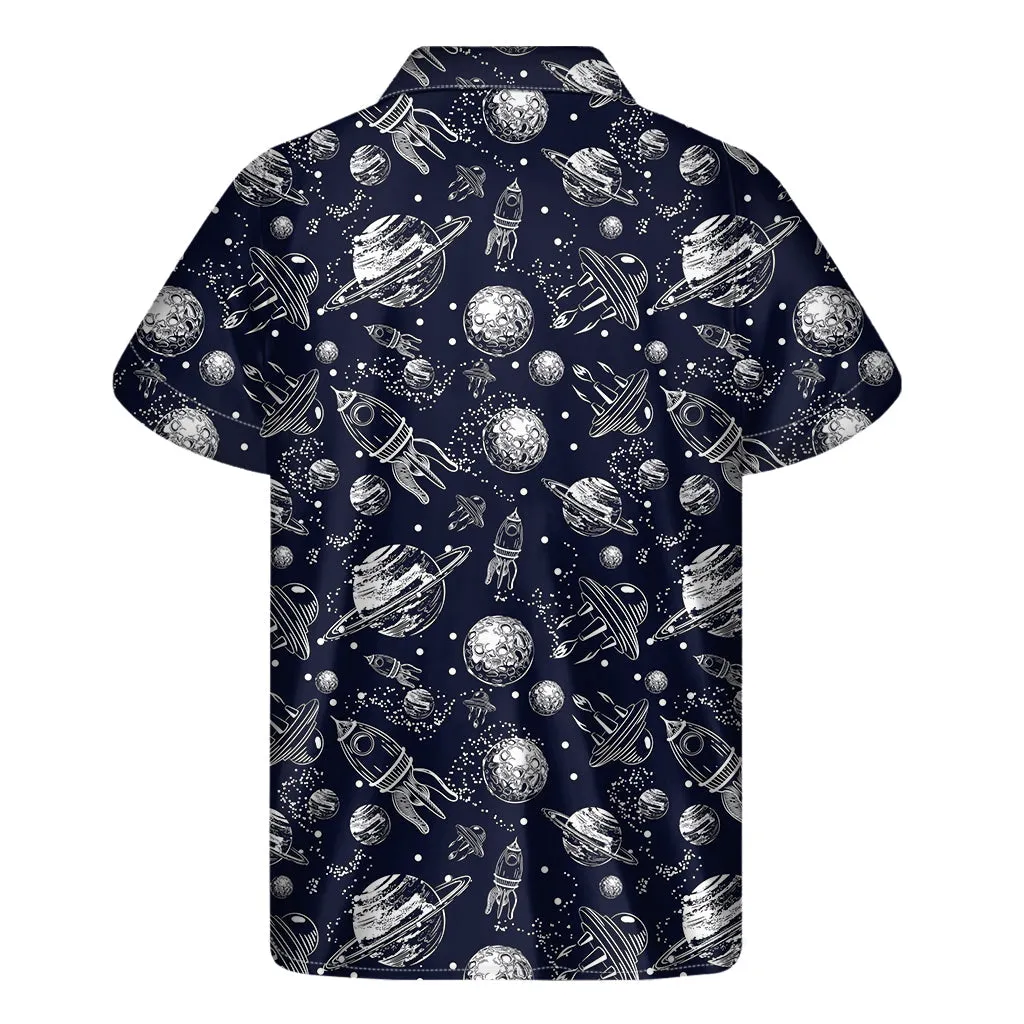 Galactic Aloha: Men's Hawaiian Short Sleeve Shirt with UFO Pattern