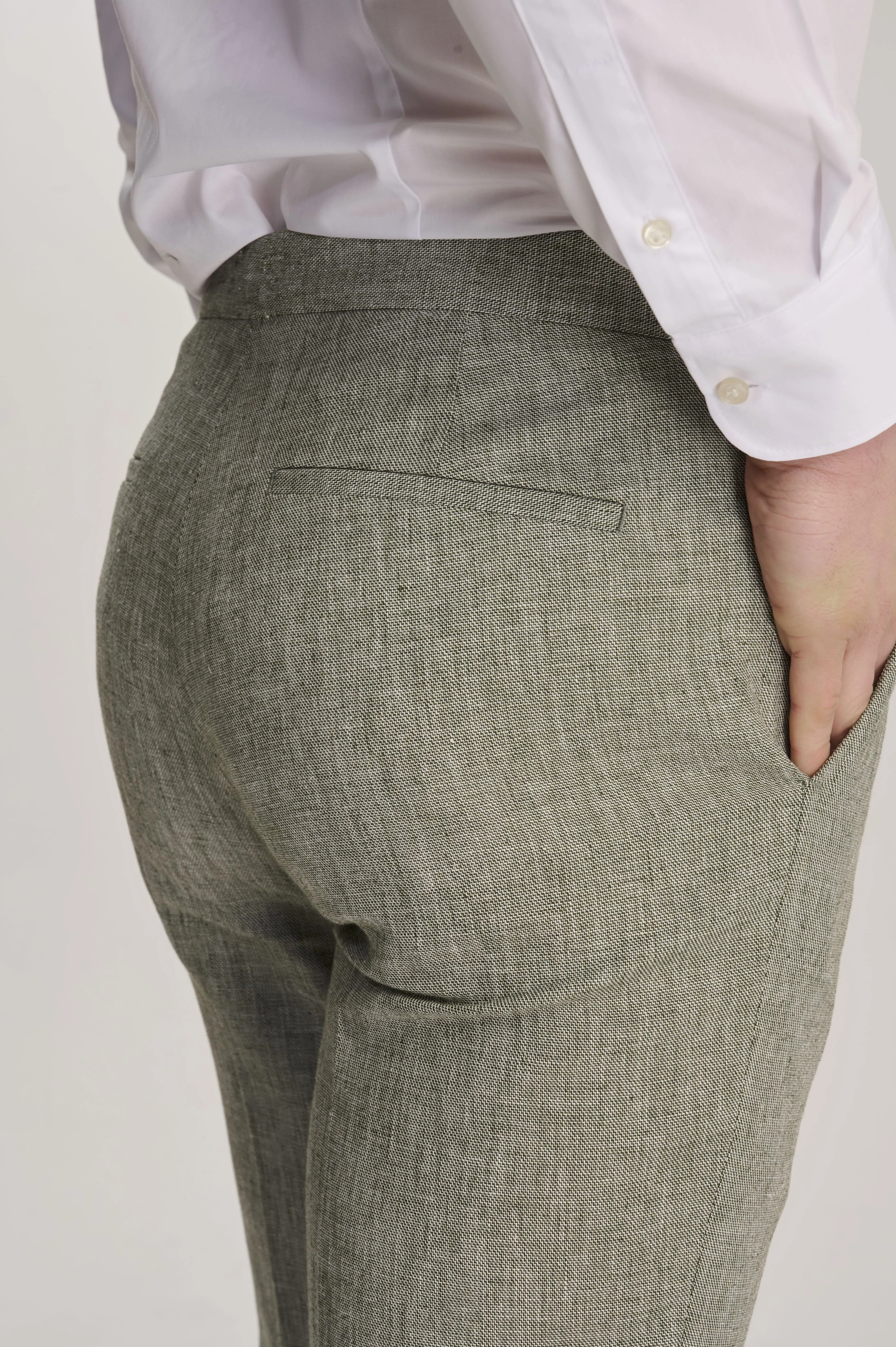 Giacomo Slim Fit Cotton Linen Suit Trousers in Green
