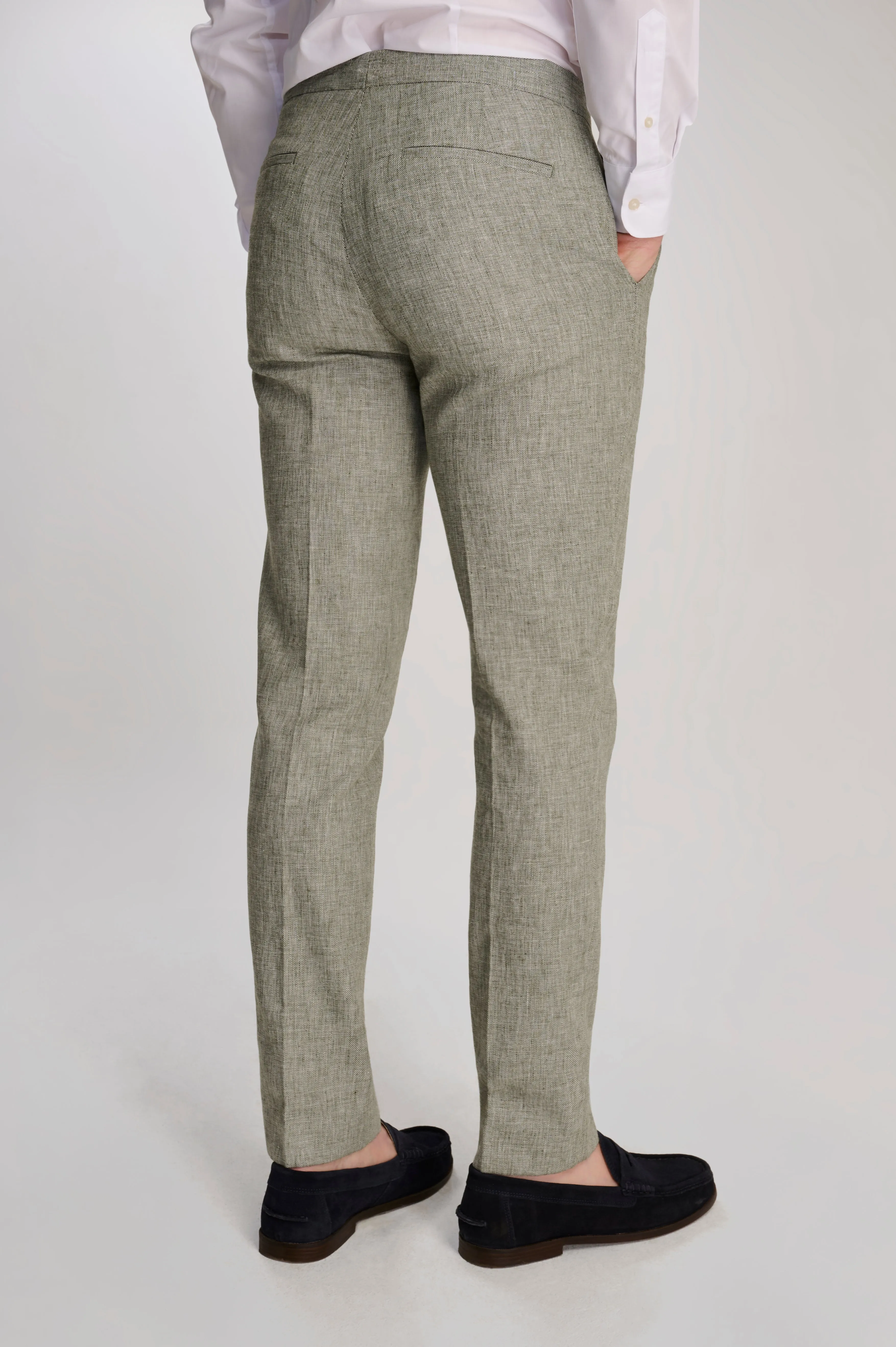 Giacomo Slim Fit Cotton Linen Suit Trousers in Green
