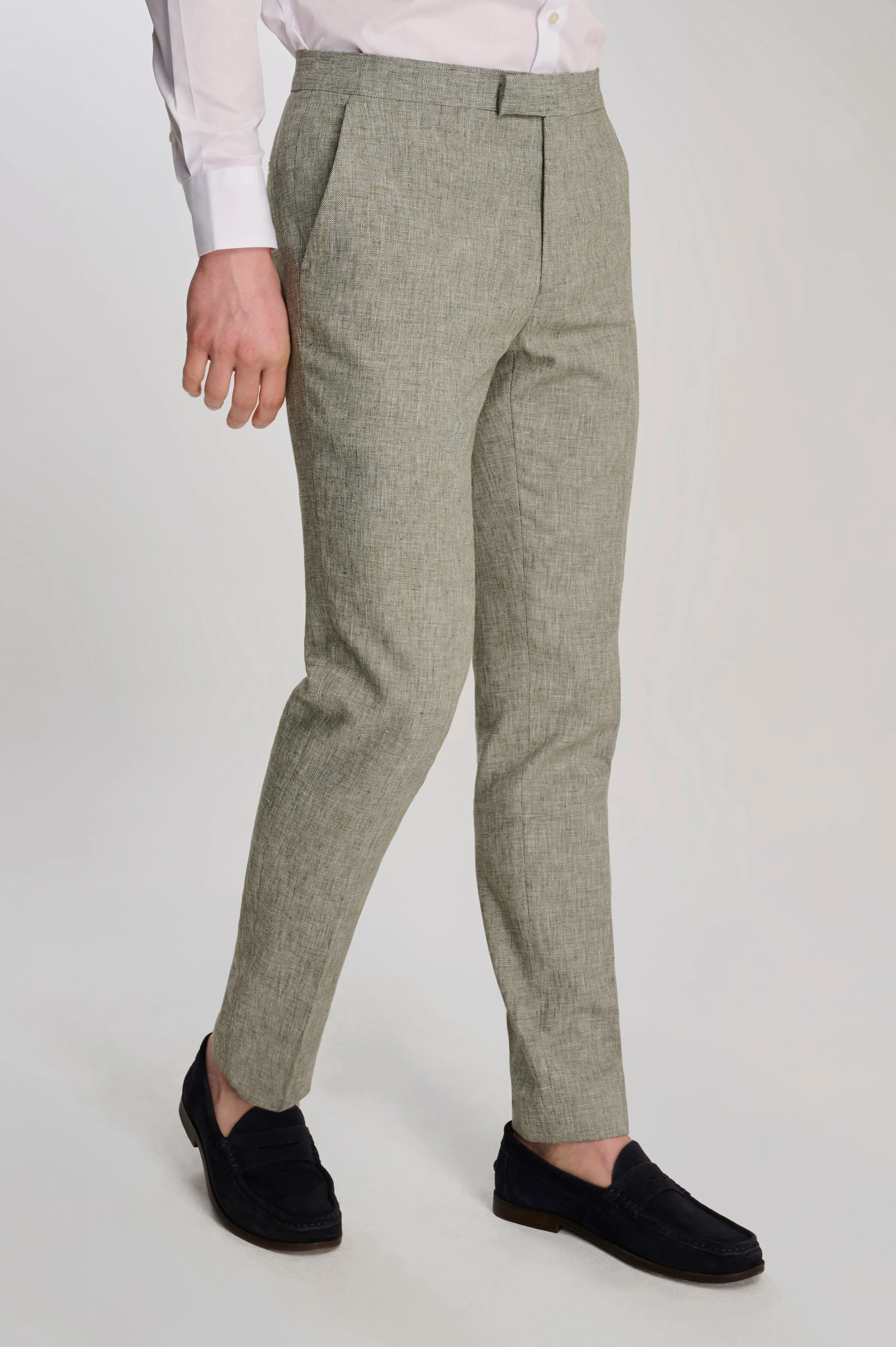 Giacomo Slim Fit Cotton Linen Suit Trousers in Green