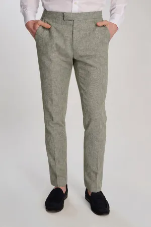 Giacomo Slim Fit Cotton Linen Suit Trousers in Green
