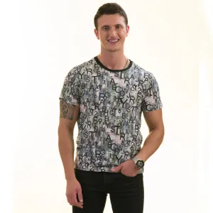 Gray Khaki Printed European Made Premium Quality T-Shirt - Crew Neck Short Sleeve T-Shirts