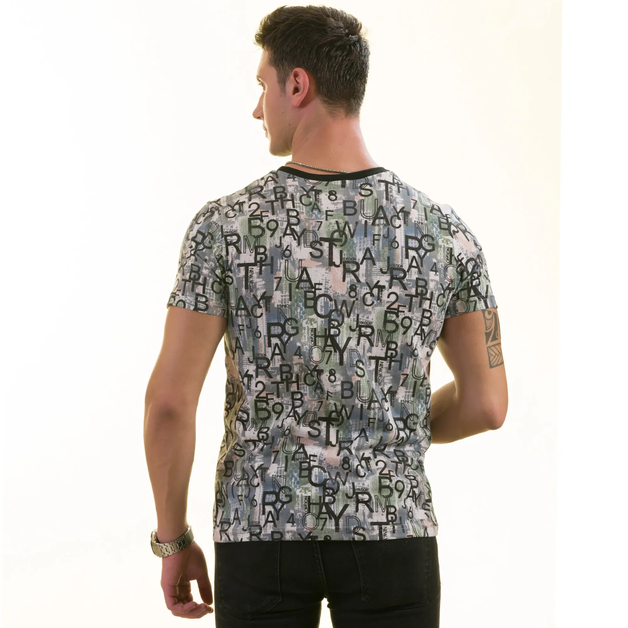 Gray Khaki Printed European Made Premium Quality T-Shirt - Crew Neck Short Sleeve T-Shirts