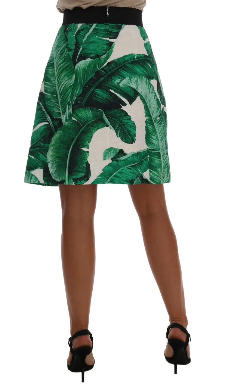 Green Banana Leaf Crystal Cotton Silk Skirt