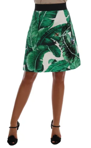 Green Banana Leaf Crystal Cotton Silk Skirt