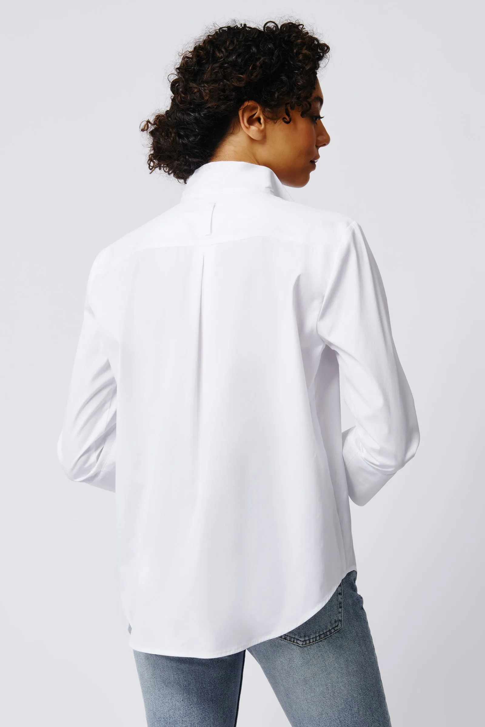 Greta Placket Front Shirt - White Stretch