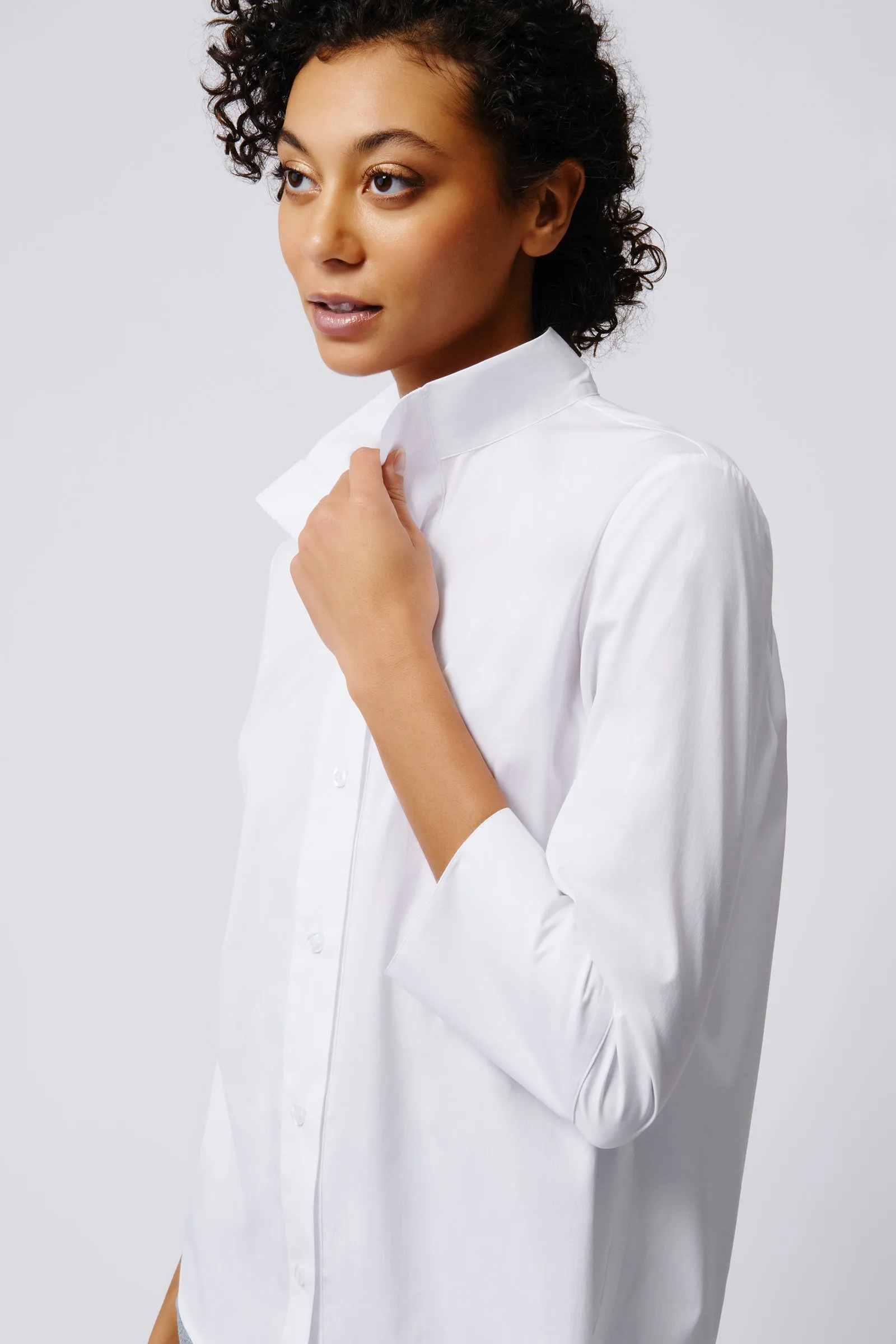 Greta Placket Front Shirt - White Stretch