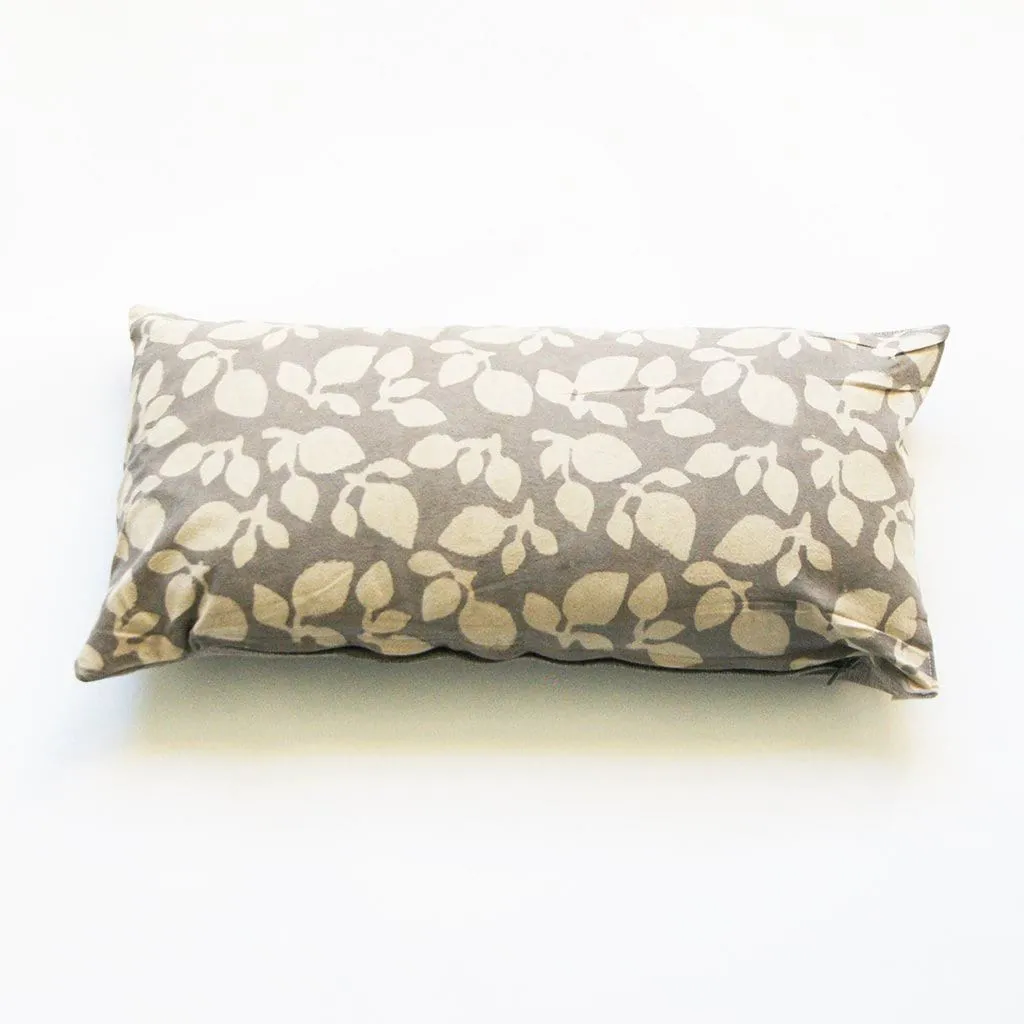 Grey Leaf Cotton Blockprinted Lumbar Pillow 12 x 24