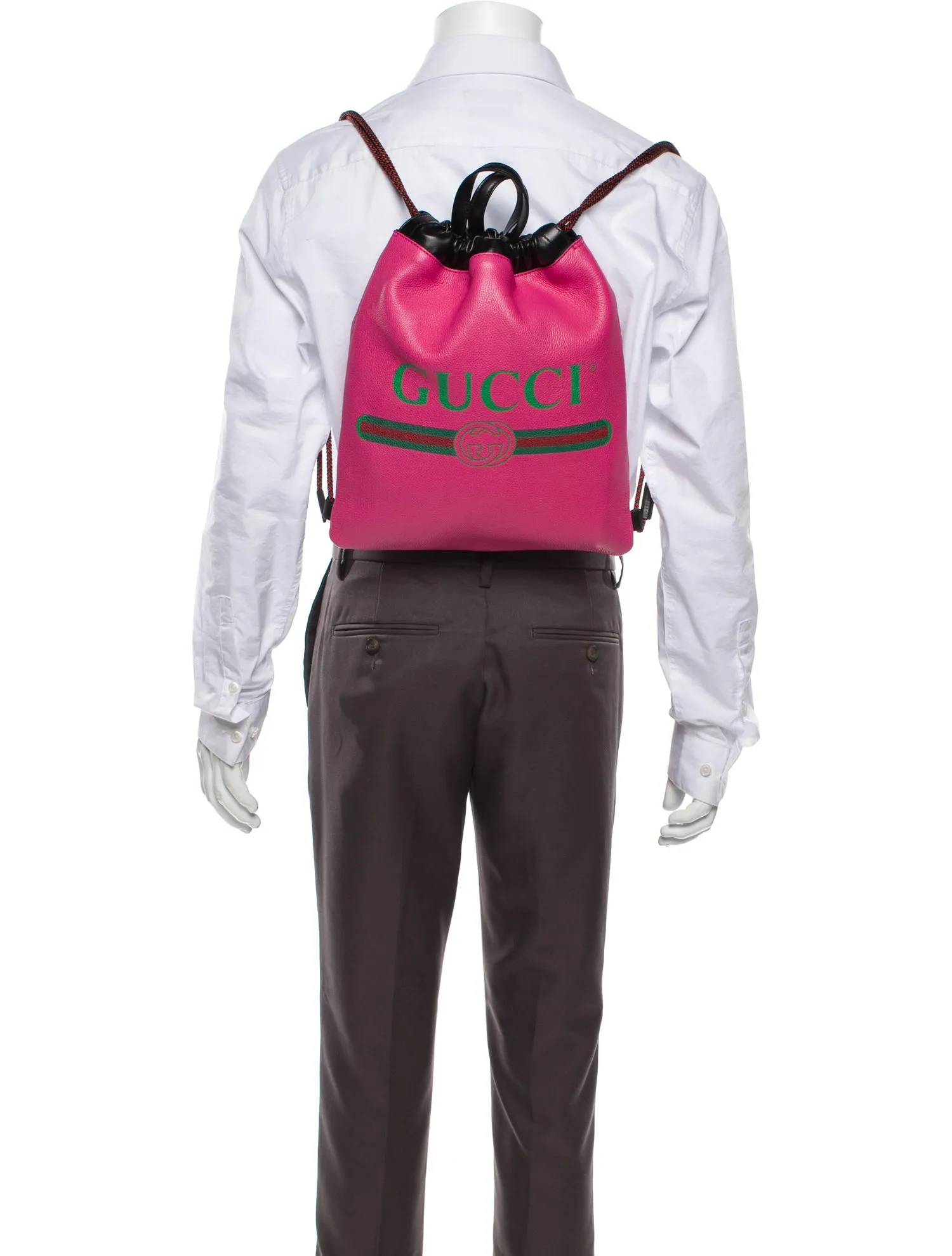 Gucci 2018 Leather Drawstring Backpack in Pink with Pouch