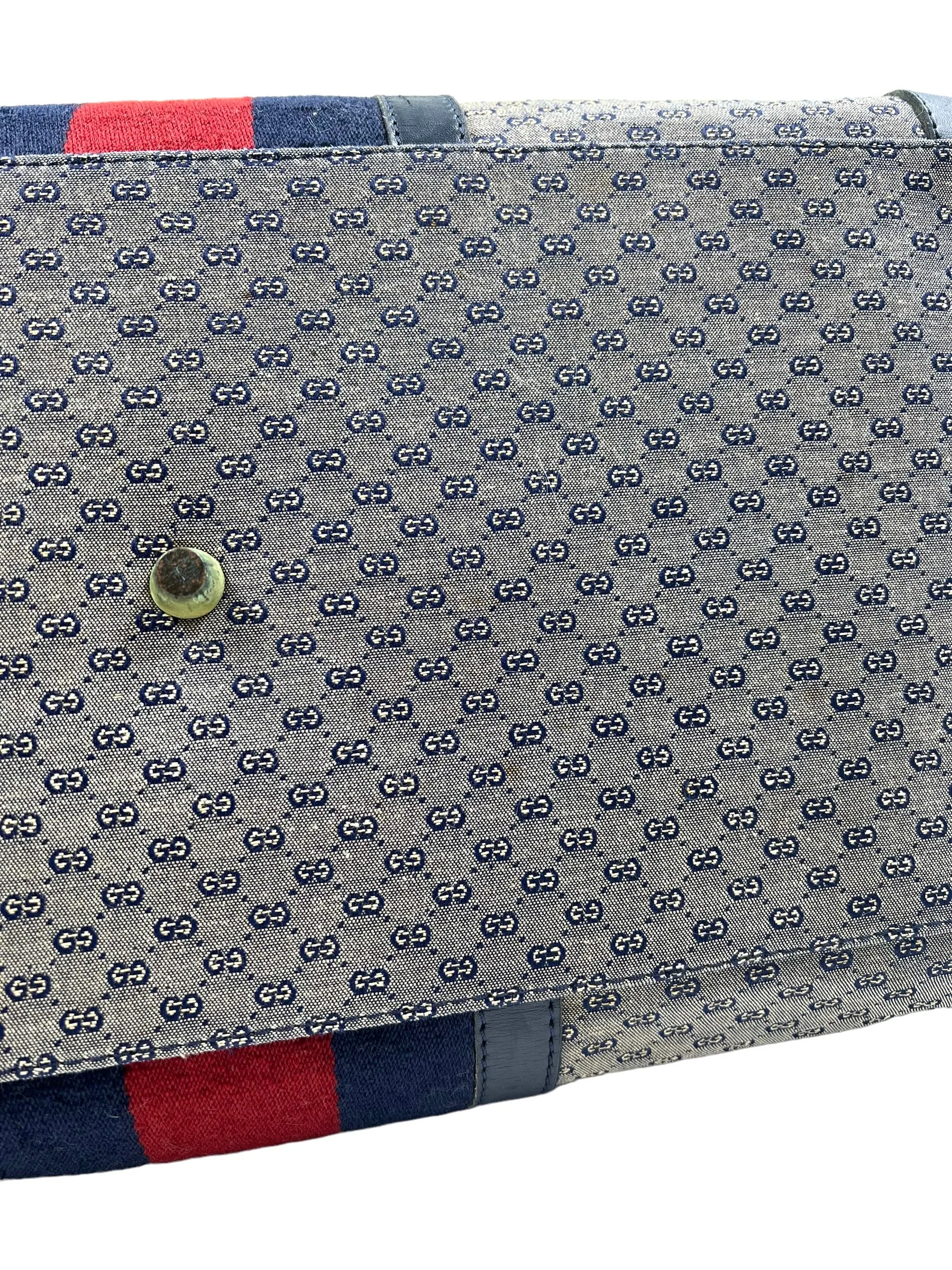 Gucci Vintage 1966 Navy Micro GG 2-Way Large Boston Carryall Duffle
