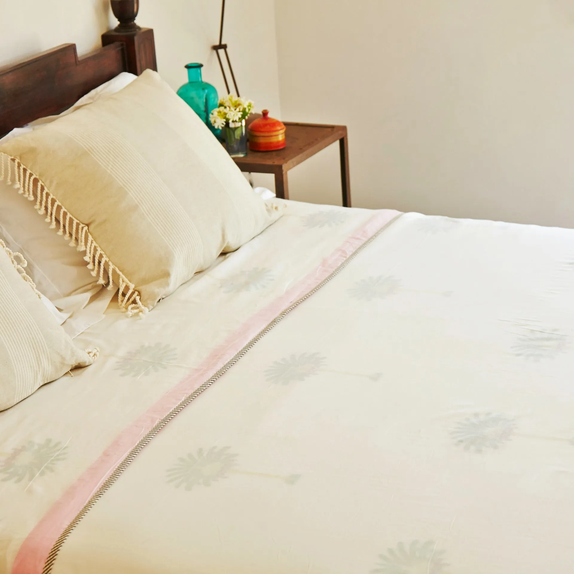 Hand Block Printed Palm Tree Top Sheet / Bed Cover