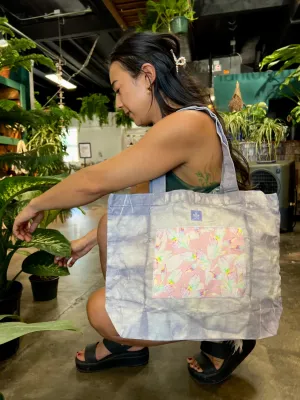 Hand Dyed, "Pastel Banana Leaves" Large Tote Bag