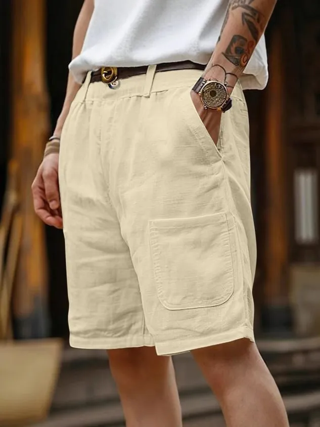 Hawaiian Men's Cotton And Linen Summer Comfortable Breathable Straight Pocket Beach Shorts