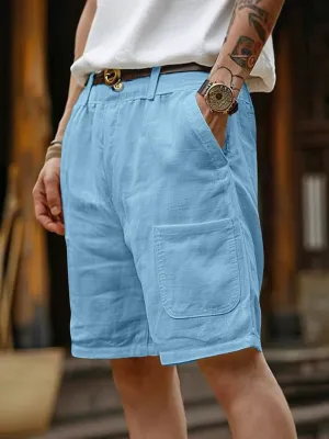 Hawaiian Men's Cotton And Linen Summer Comfortable Breathable Straight Pocket Beach Shorts