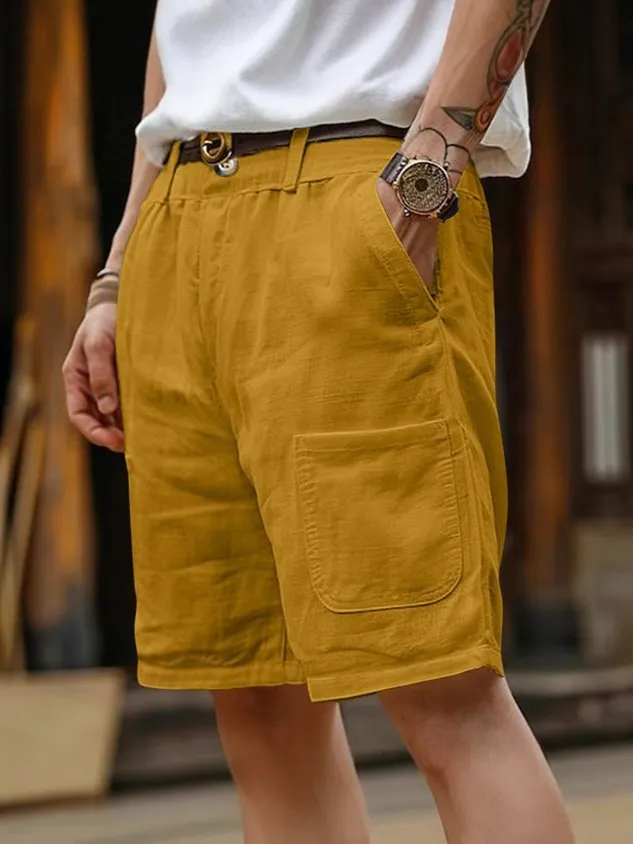 Hawaiian Men's Cotton And Linen Summer Comfortable Breathable Straight Pocket Beach Shorts