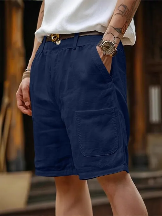 Hawaiian Men's Cotton And Linen Summer Comfortable Breathable Straight Pocket Beach Shorts