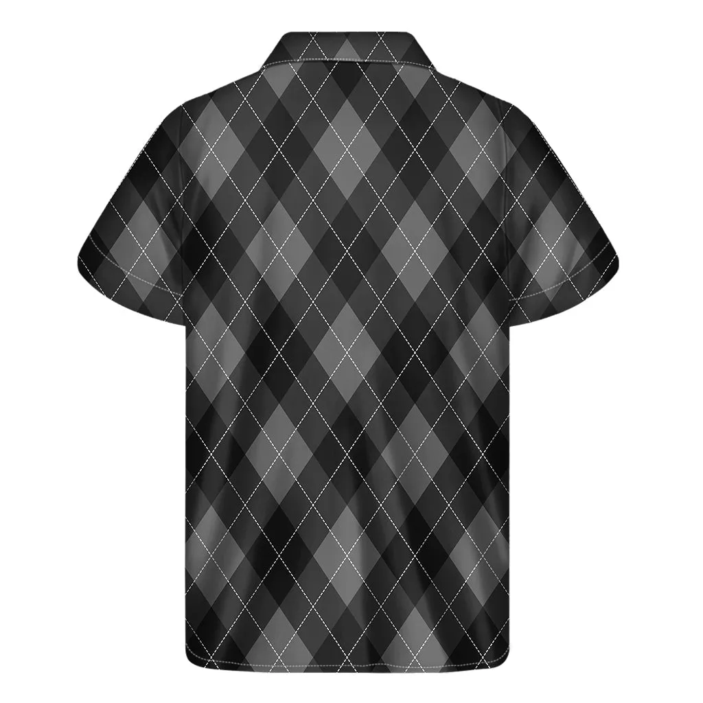 Hawaiian Sunset Dark Grey Argyle Pattern Men's Short Sleeve Shirt