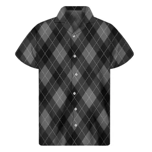 Hawaiian Sunset Dark Grey Argyle Pattern Men's Short Sleeve Shirt