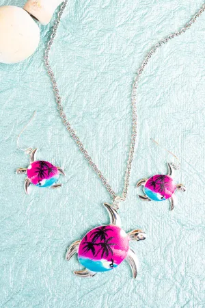 Hawaiian Surf Turtle Necklace and Earring Set