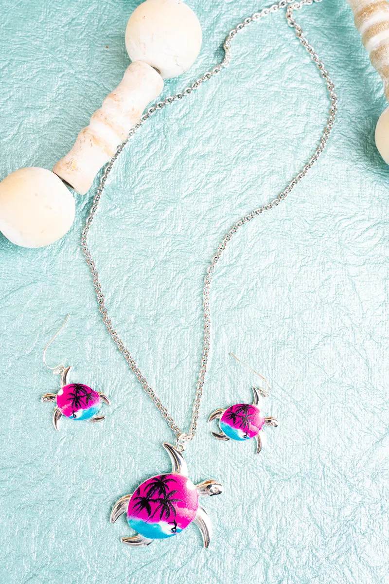 Hawaiian Surf Turtle Necklace and Earring Set