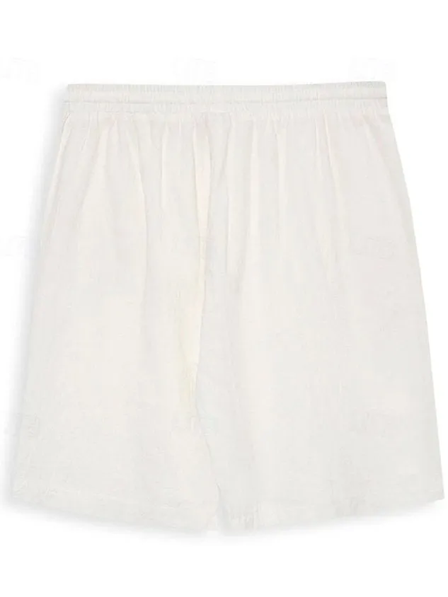 Hawaiian Vacation Solid Color Casual Cotton and Linen Men's Beach Shorts Big & Tall