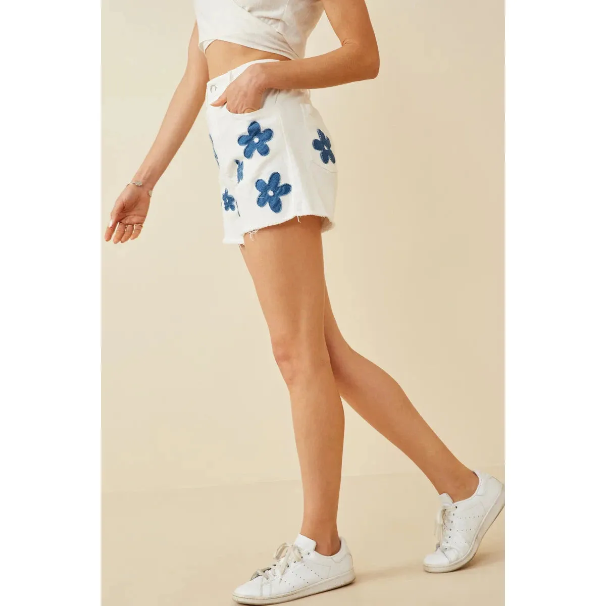 Hayden Girls Denim Floral Patch Denim Shorts