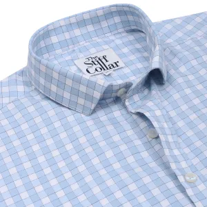 Ice Blue Outlined Gingham Check Regular Fit 2 Ply Giza Cotton Shirt