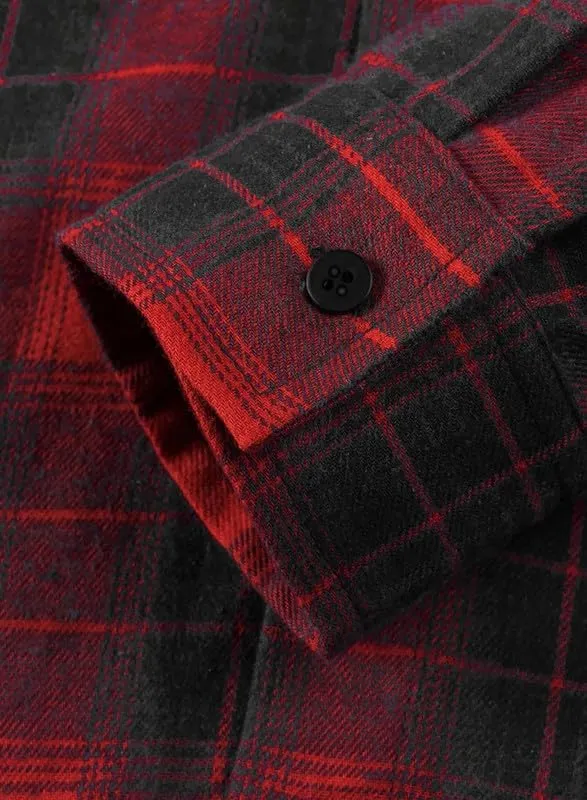 JMIERR Men's Fleece Lined Cotton Shirts Sherpa Casual Button Down Shirt Shackets Flannel Hoodie Plaid Shirts Jacket