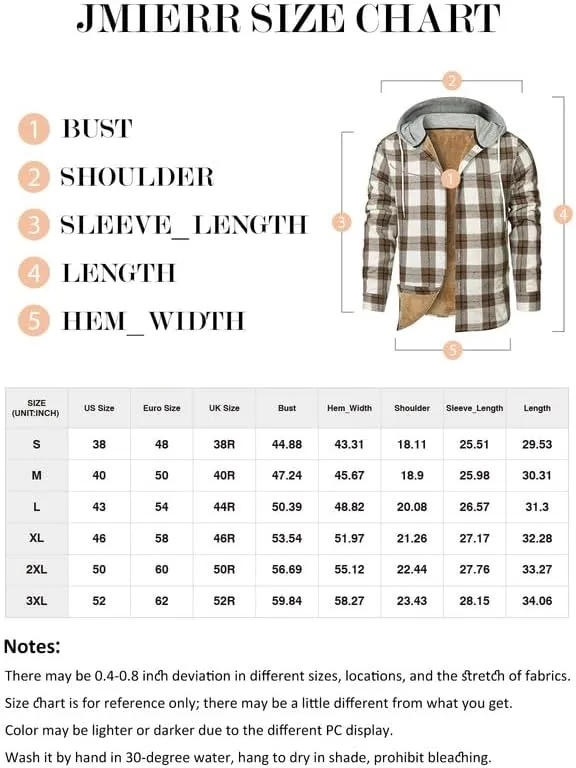JMIERR Men's Fleece Lined Cotton Shirts Sherpa Casual Button Down Shirt Shackets Flannel Hoodie Plaid Shirts Jacket