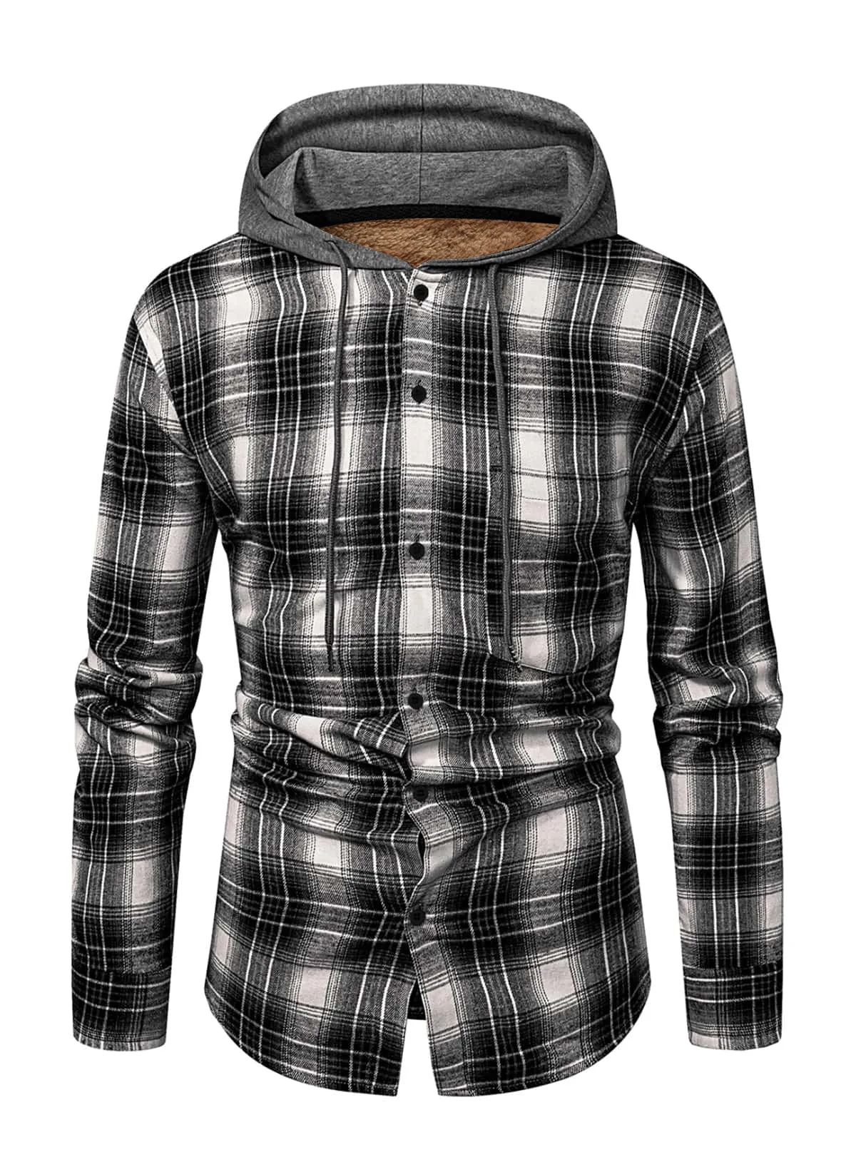 JMIERR Men's Fleece Lined Cotton Shirts Sherpa Casual Button Down Shirt Shackets Flannel Hoodie Plaid Shirts Jacket