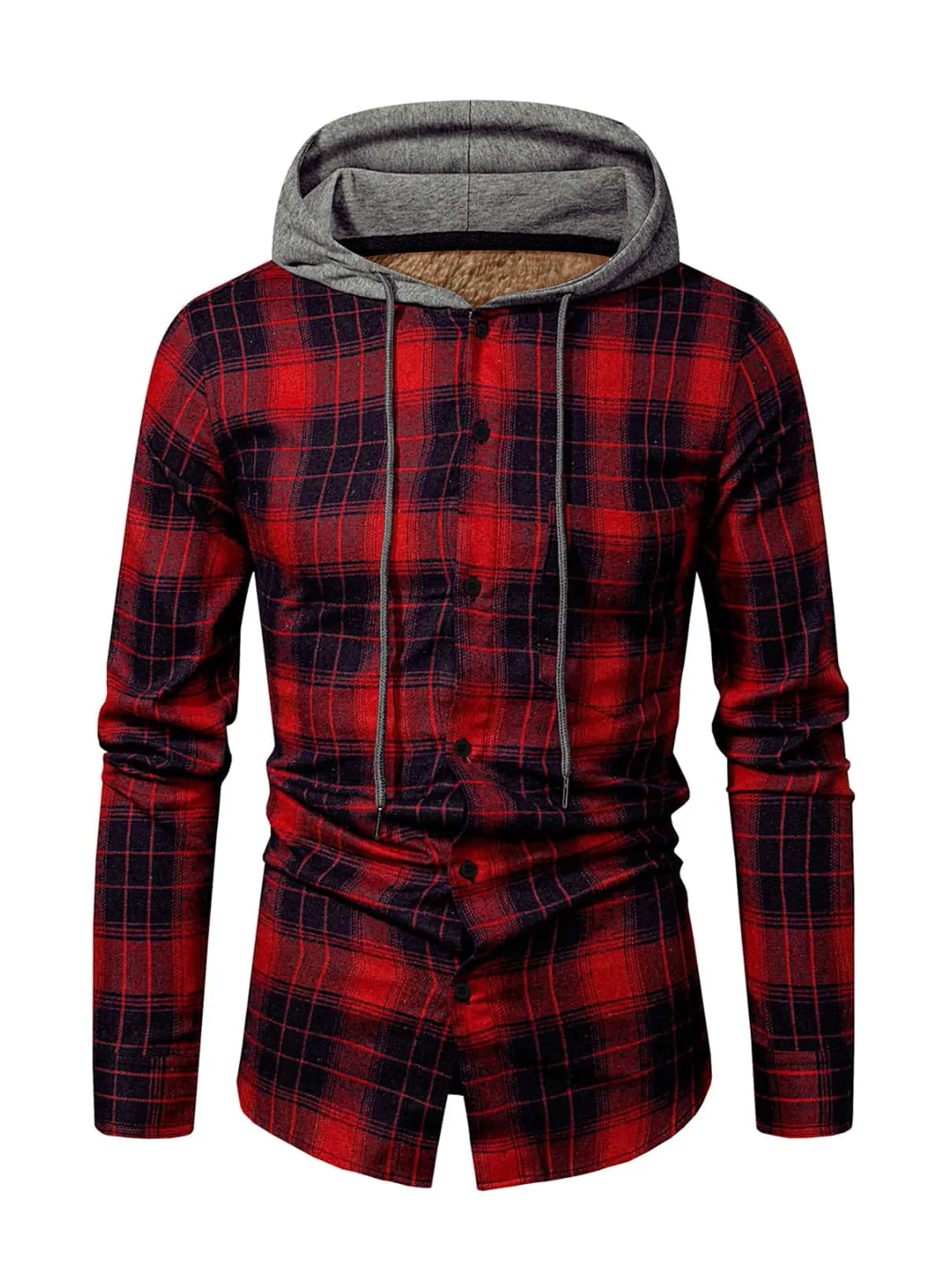 JMIERR Men's Fleece Lined Cotton Shirts Sherpa Casual Button Down Shirt Shackets Flannel Hoodie Plaid Shirts Jacket