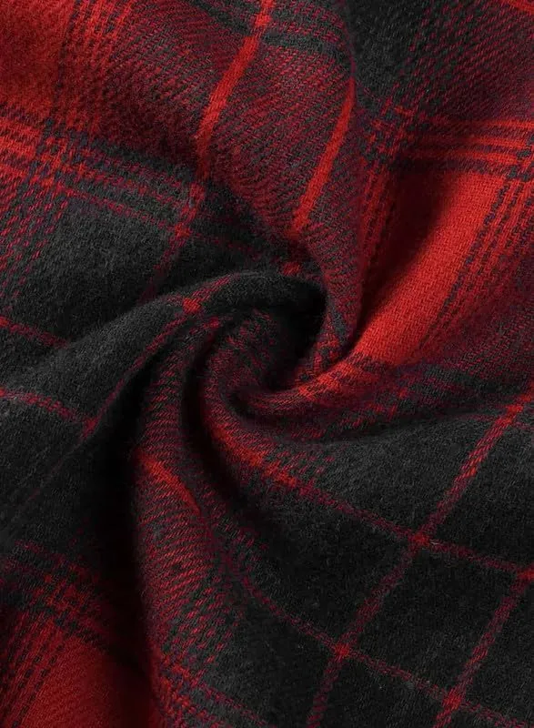 JMIERR Men's Fleece Lined Cotton Shirts Sherpa Casual Button Down Shirt Shackets Flannel Hoodie Plaid Shirts Jacket