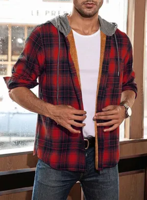 JMIERR Men's Fleece Lined Cotton Shirts Sherpa Casual Button Down Shirt Shackets Flannel Hoodie Plaid Shirts Jacket
