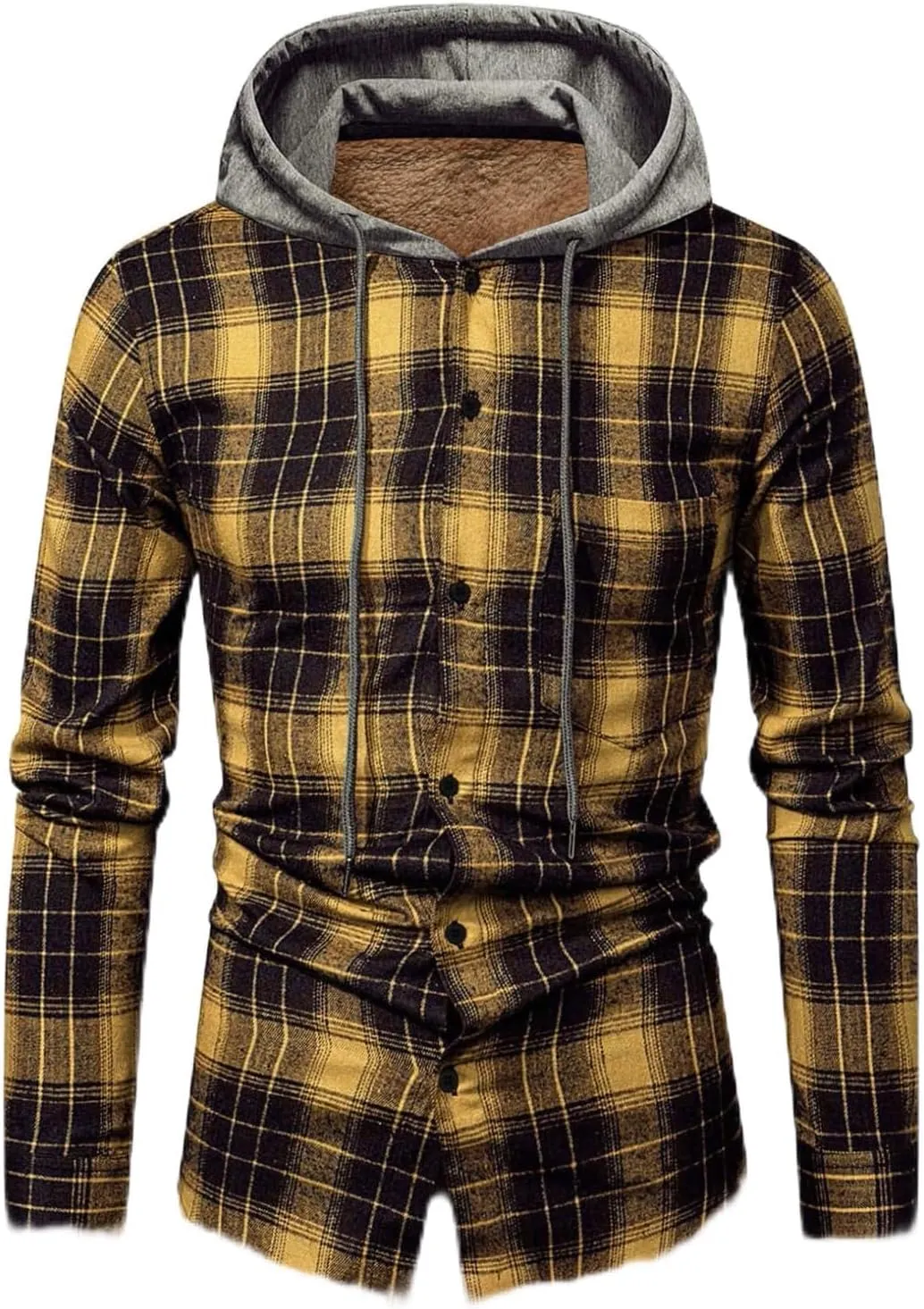 JMIERR Men's Fleece Lined Cotton Shirts Sherpa Casual Button Down Shirt Shackets Flannel Hoodie Plaid Shirts Jacket