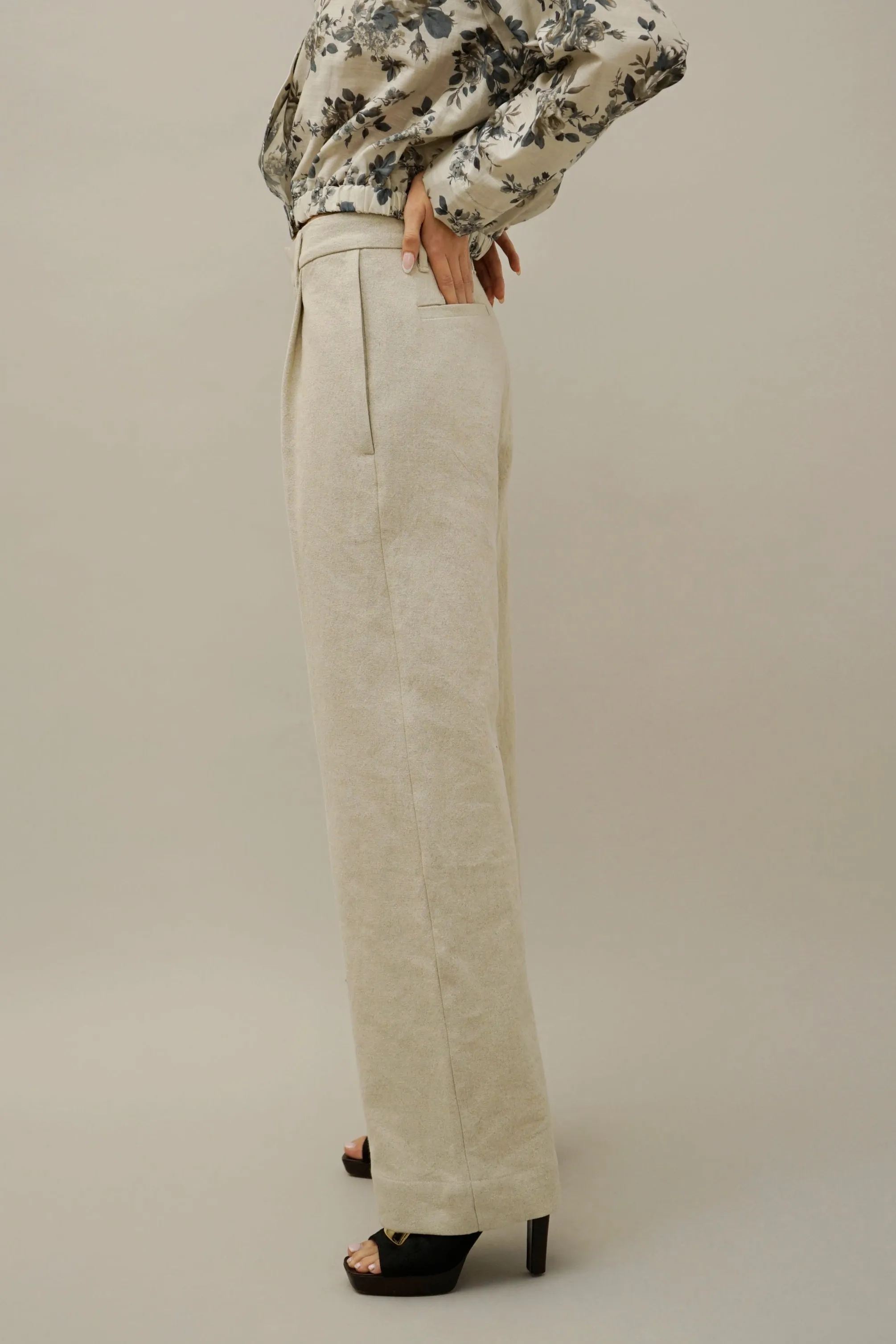 Jonas Beige Wide-Leg Pleated Long Pants