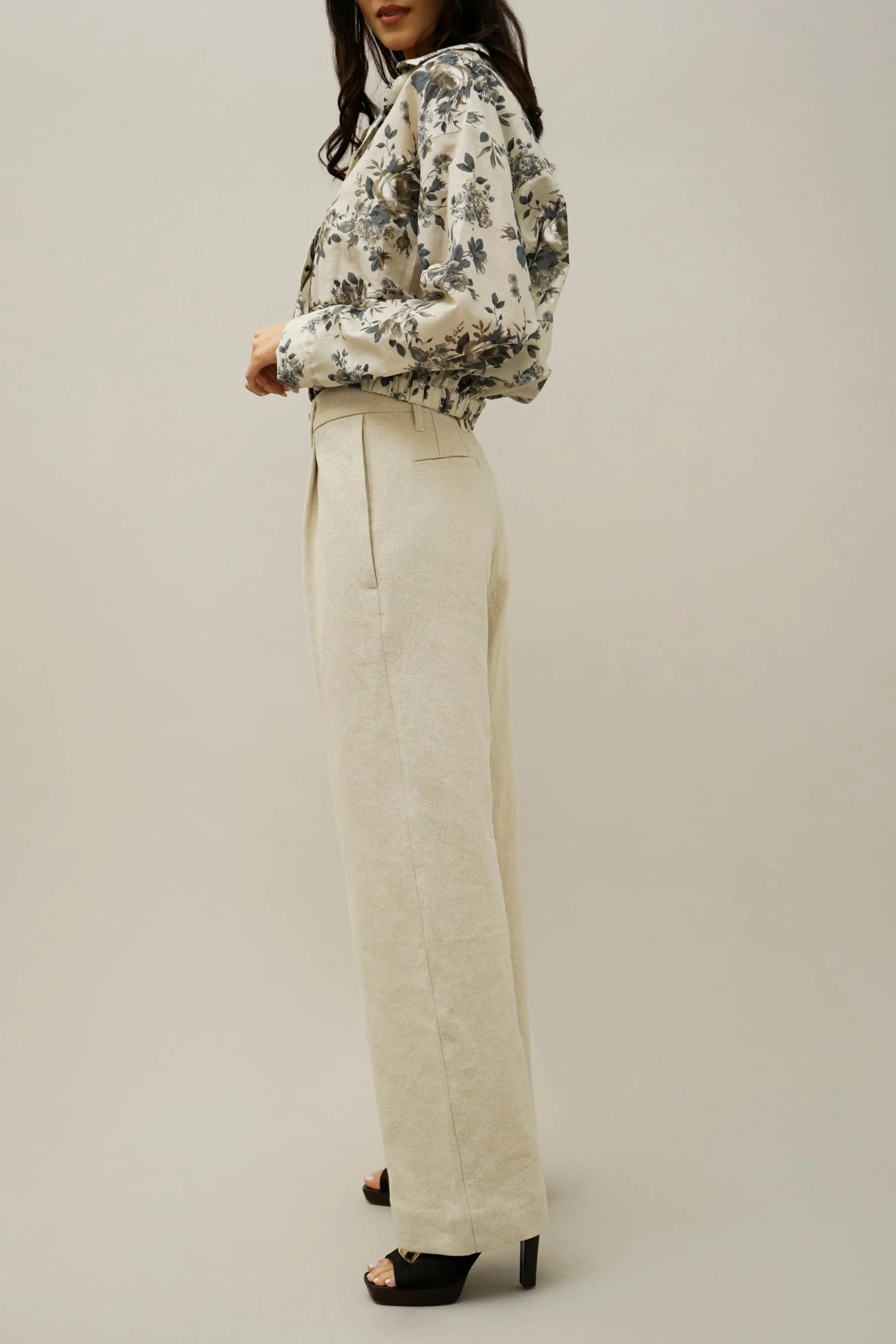 Jonas Beige Wide-Leg Pleated Long Pants