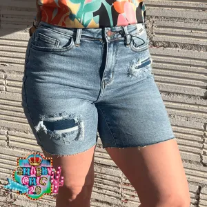 Judy Blue High Waist Denim Patch Cut Off Shorts