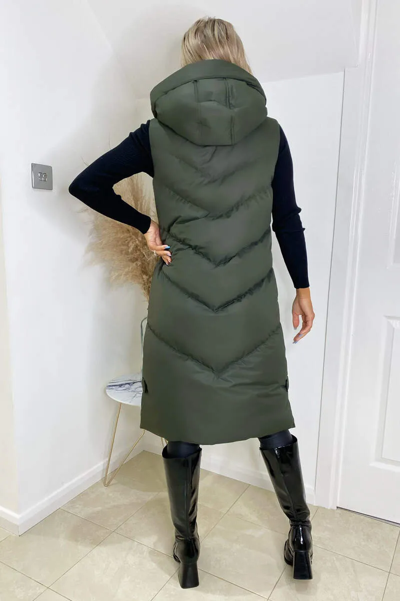 Khaki Hooded Zip Up Gilet
