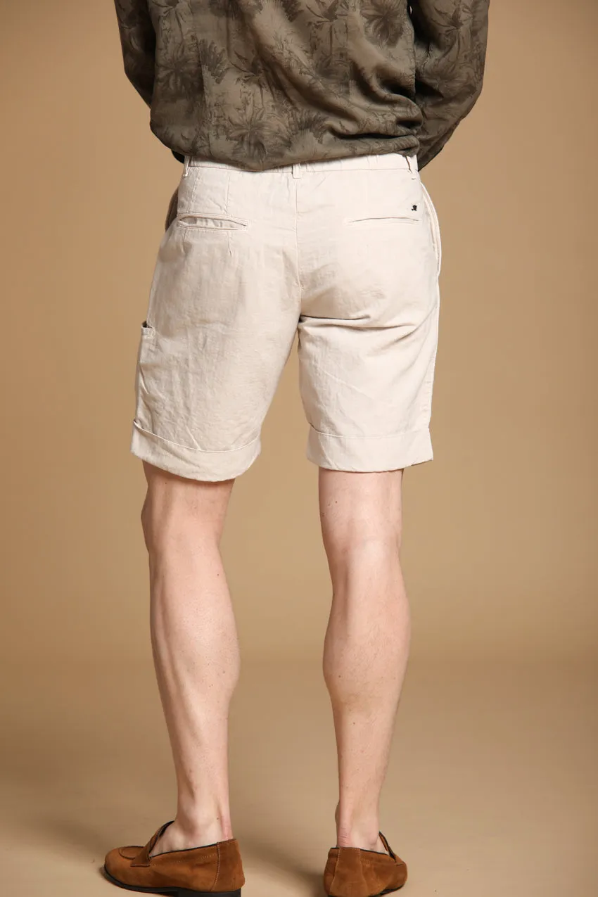 Khinos M74 men's chino bermuda shorts in cotton and hemp blend with herringbone pattern relaxed fit