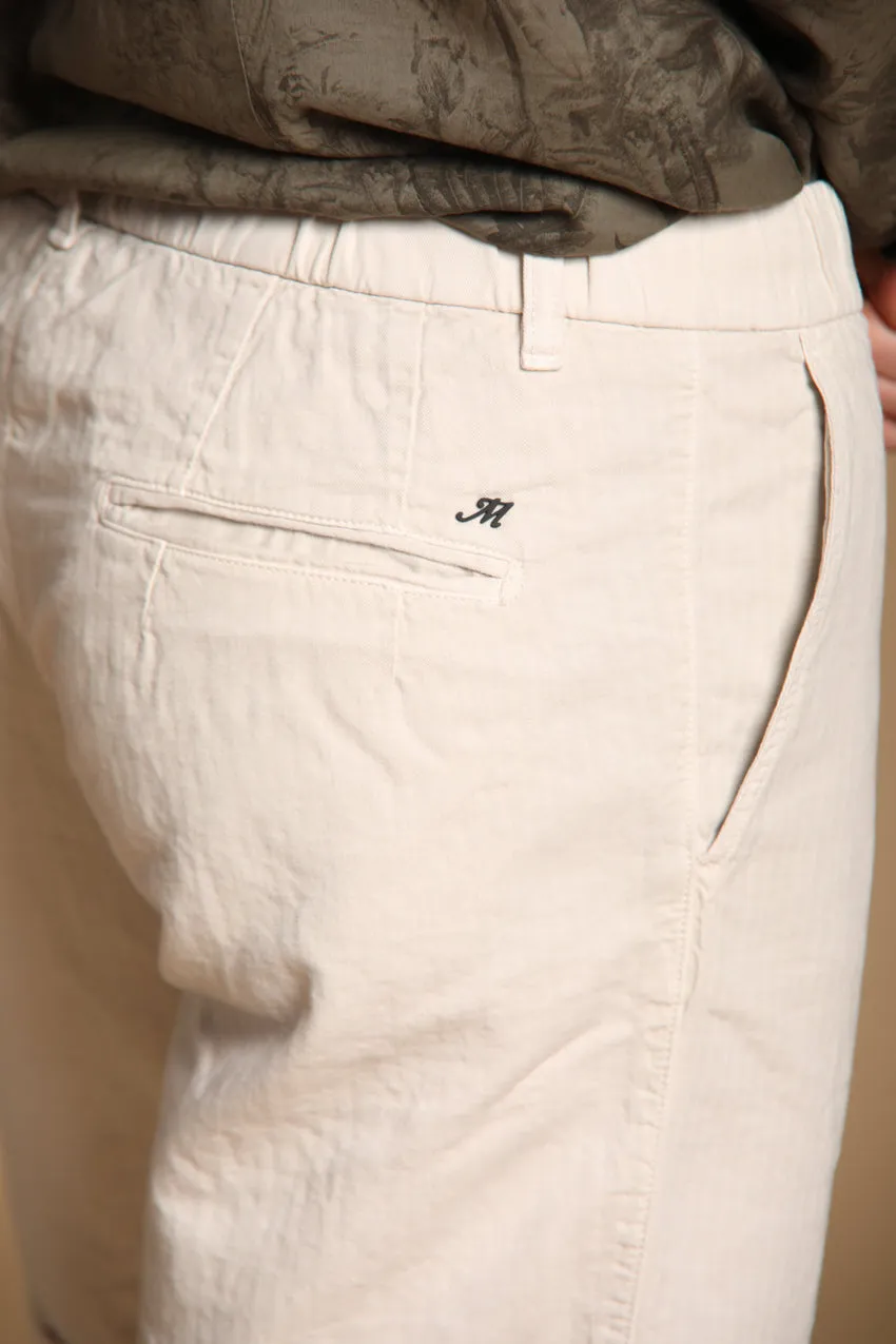 Khinos M74 men's chino bermuda shorts in cotton and hemp blend with herringbone pattern relaxed fit